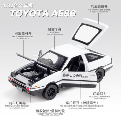 合金車模1:32 Fujiwara 豆腐AE86聲光回力玩具汽車音樂模型擺件收藏