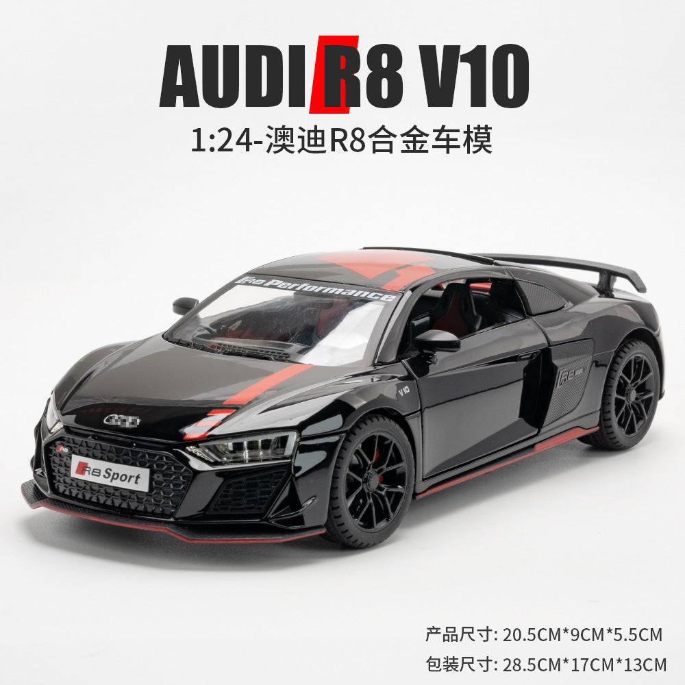 合金車模Audi奧迪R8賽道跑車帶聲光回力男孩玩具汽車模型擺件收藏