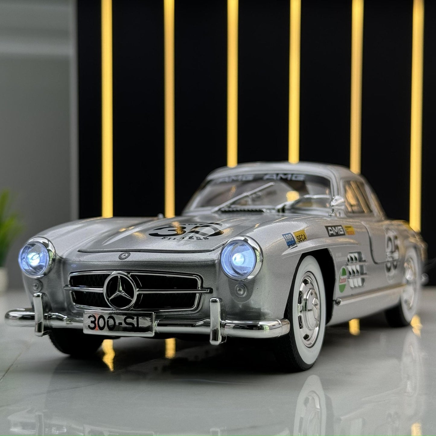 合金車模1比24 Daben 300SL拉花版帶聲光回力玩具老爺車音 效模型
