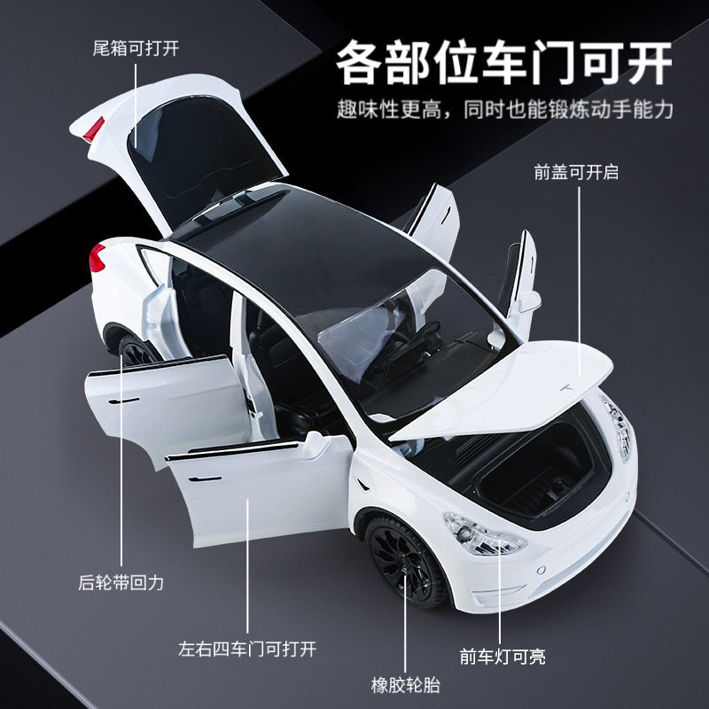 合金車模1:24 Tesla MODELY聲光回力玩具汽車音樂模型擺件代發