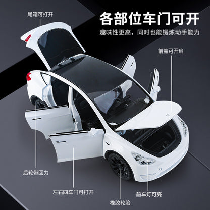 合金車模1:24 Tesla MODELY聲光回力玩具汽車音樂模型擺件代發