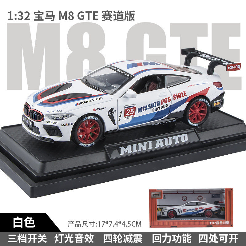 合金車模1:32 Bmw M8賽道版跑車帶音光回力玩具車音樂模型代發