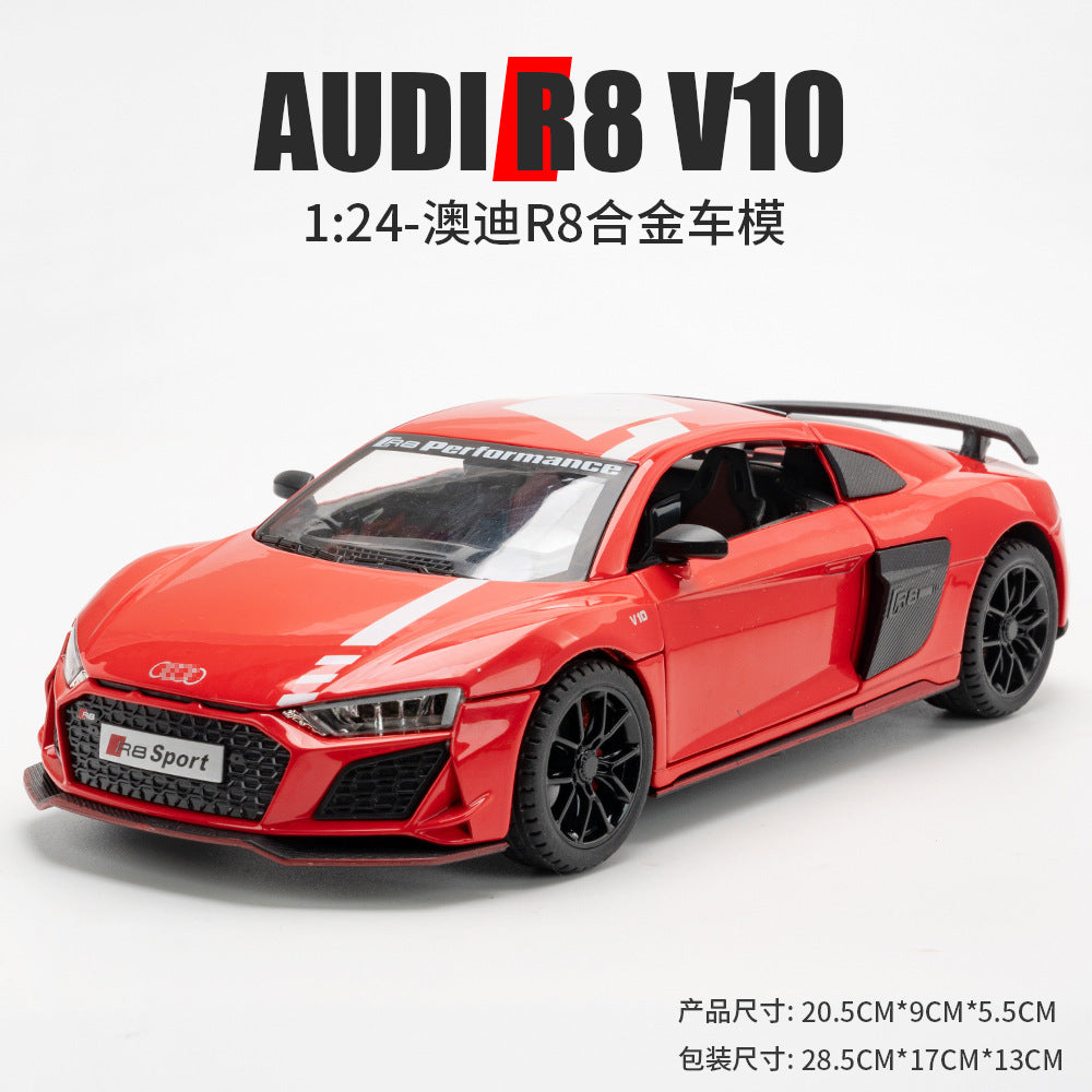 合金車模Audi奧迪R8賽道跑車帶聲光回力男孩玩具汽車模型擺件收藏