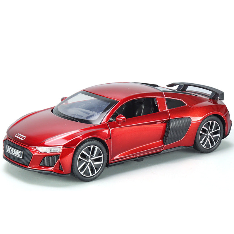 合金車模1:32 Audi R8跑車帶聲光回力玩具車音效模型擺件代發