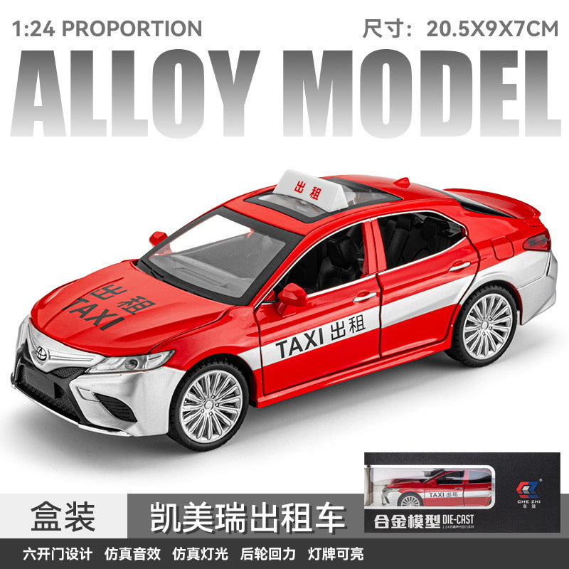 合金車模1:24 Camry 計程車帶聲光回力玩具車音樂模型擺件藏品