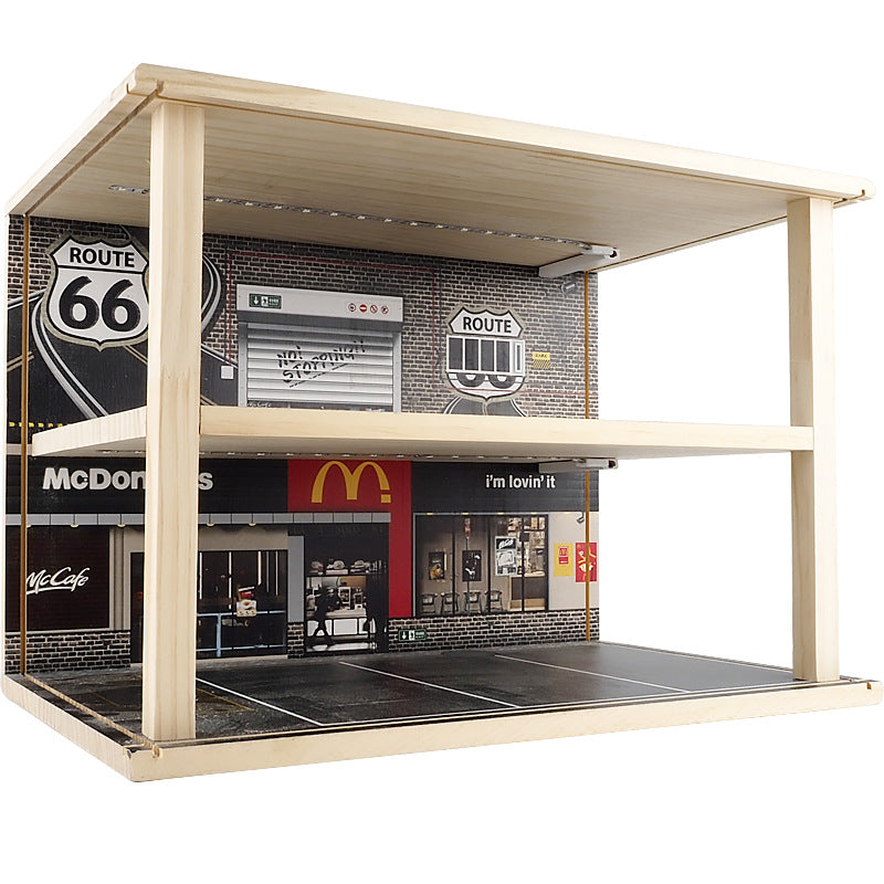 原廠仿真麥當勞1:24停車場場景車庫模型玩具車模防塵收納 收藏擺件