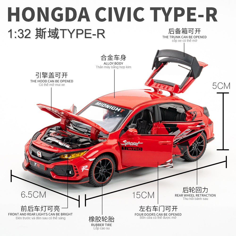 合金車模1:32 Honda 思域發聲燈光回力玩具汽車音樂模型擺件藏品