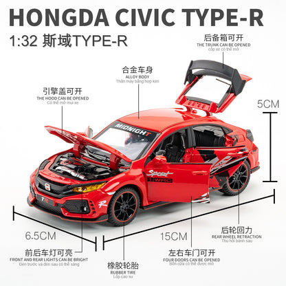 合金車模1:32 Honda 思域發聲燈光回力玩具汽車音樂模型擺件藏品