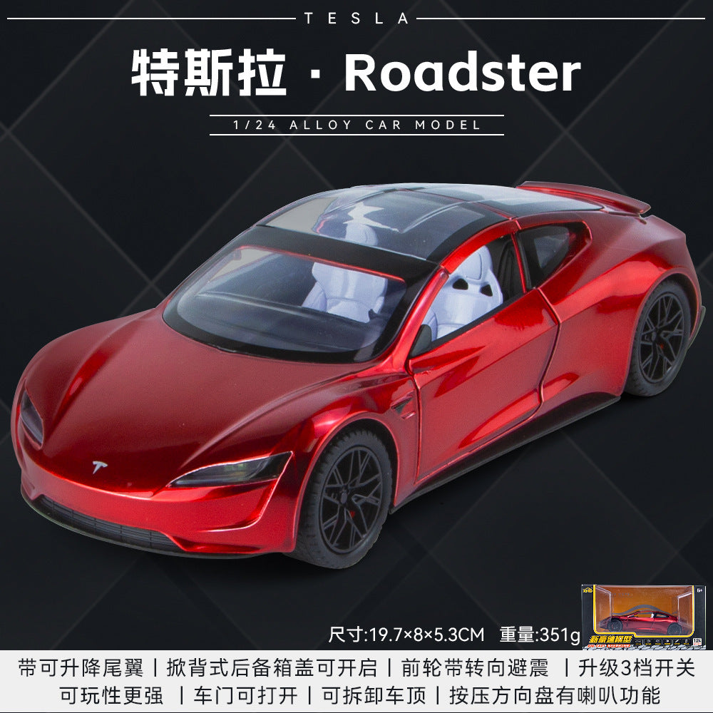 合金汽車模型 1:24 敞篷 tesla 敞篷跑車回力玩具汽車音樂模型裝飾品