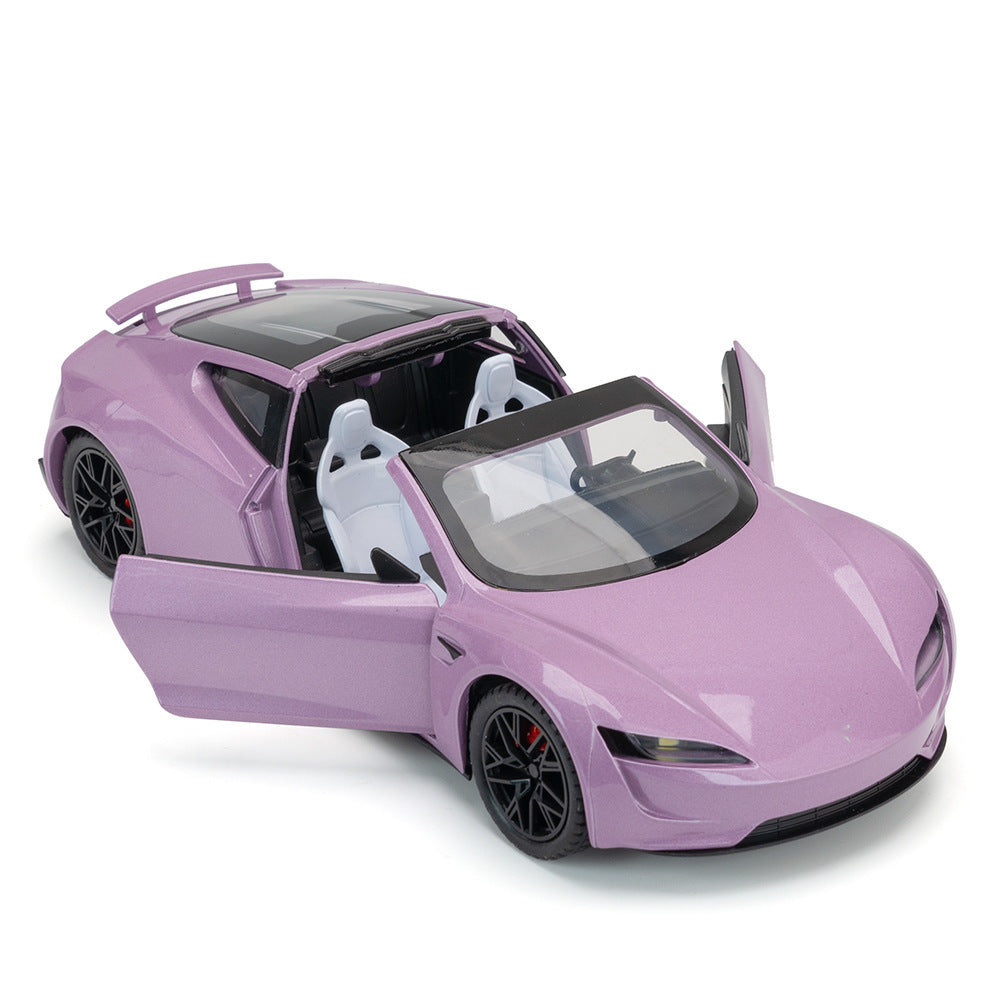 合金汽車模型 1:24 敞篷 tesla 敞篷跑車回力玩具汽車音樂模型裝飾品