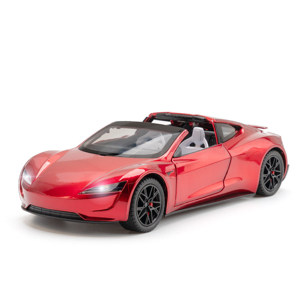 合金汽車模型 1:24 敞篷 tesla 敞篷跑車回力玩具汽車音樂模型裝飾品