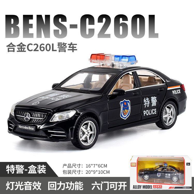 合金車模1:32 Daben C260警車發聲燈光回力玩具汽車音樂模型擺件
