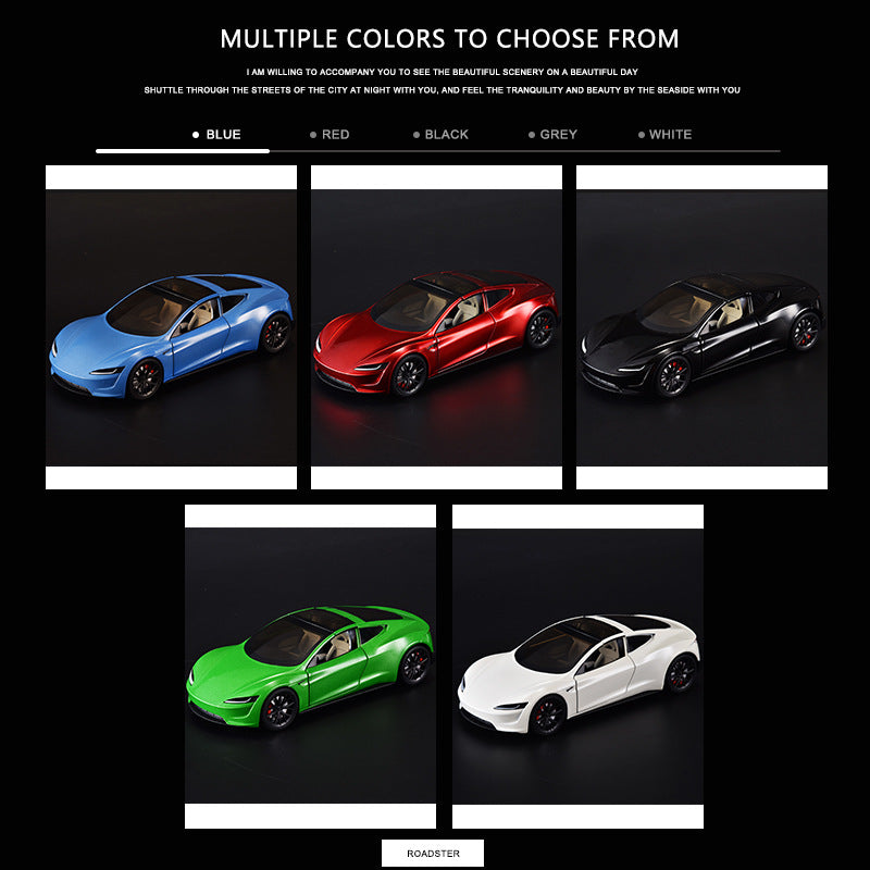 合金車模1:24 Tesla 特斯拉R敞篷跑車聲光回力玩具車音樂模型擺件收藏