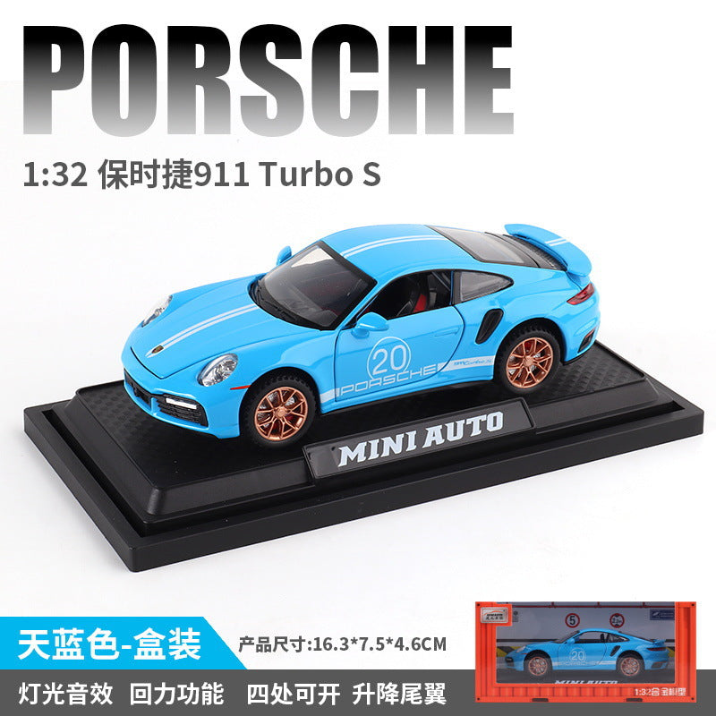 合金車模1:32 Porsche 911 Turbo S特製版回力玩具車音樂模型擺件