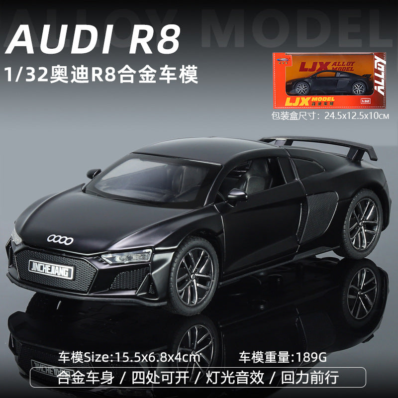 合金車模1:32 Audi R8跑車帶聲光回力玩具車音效模型擺件代發