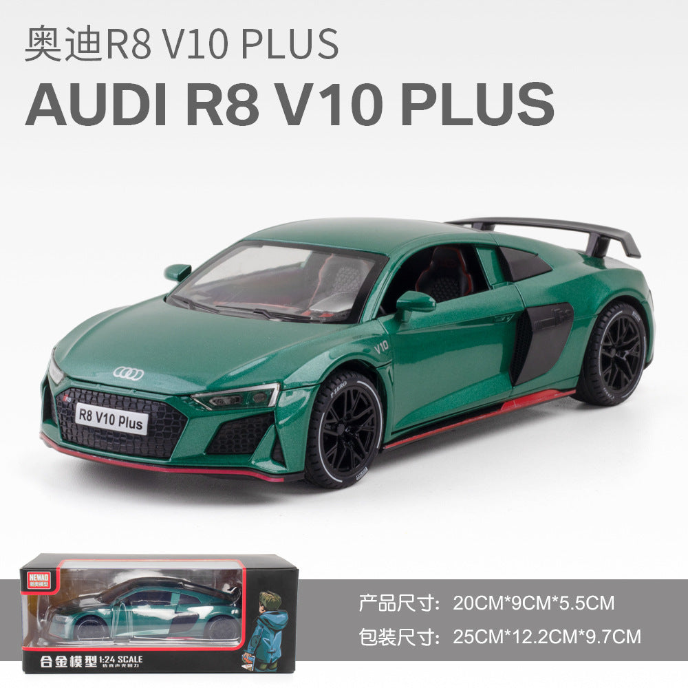 合金車模 Audi R8跑車燈光回力發聲玩具電池車音樂模型擺件藏品
