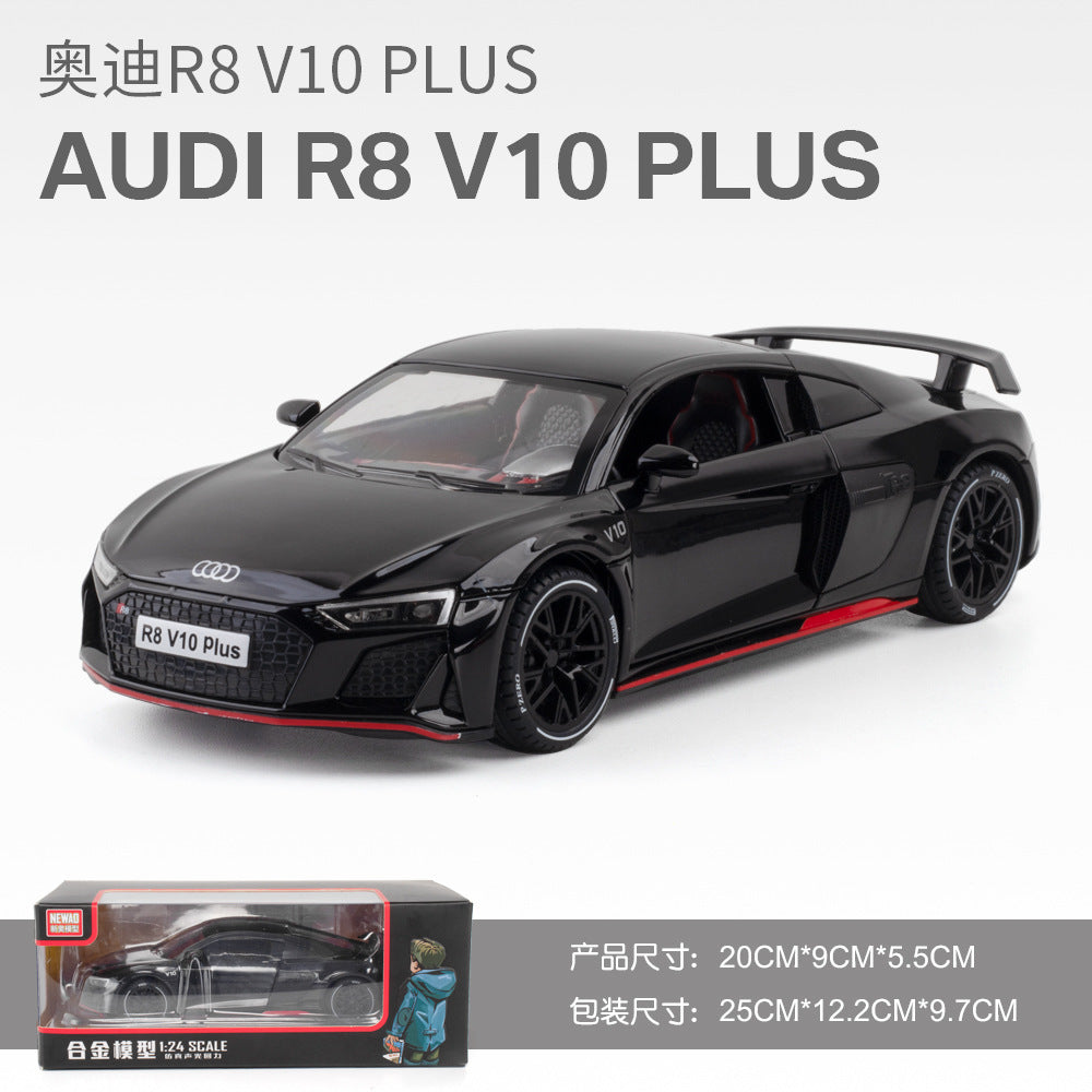 合金車模 Audi R8跑車燈光回力發聲玩具電池車音樂模型擺件藏品
