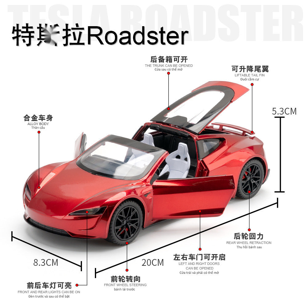 合金汽車模型 1:24 敞篷 tesla 敞篷跑車回力玩具汽車音樂模型裝飾品