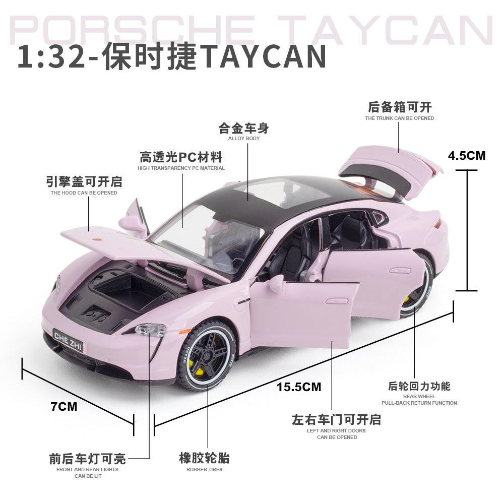合金車模1:32 Porsche 保時捷Taycan電車回力聲光玩具汽車模音樂型擺件
