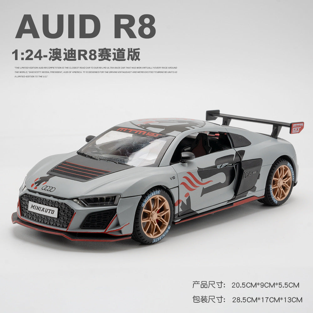 合金車模Audi奧迪R8賽道跑車帶聲光回力男孩玩具汽車模型擺件收藏