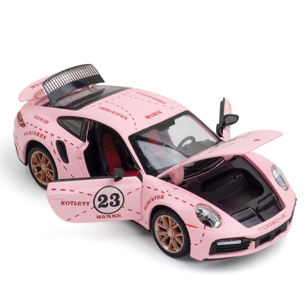 合金汽車模型1至24 Porsche 911 TurboS跑車帶聲光回拉玩具汽車音樂模型