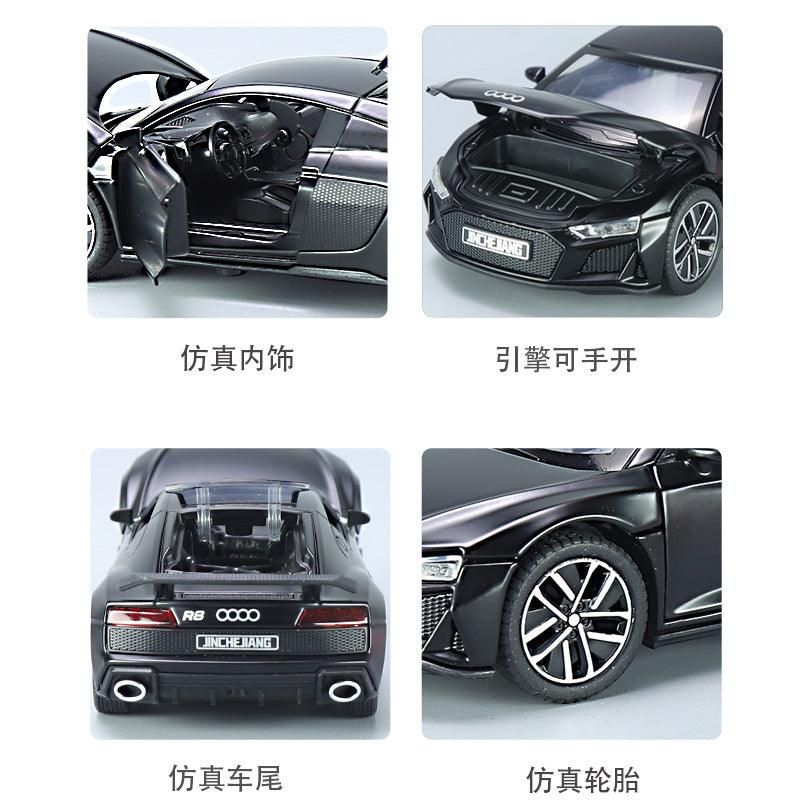 合金車模1:32 Audi R8跑車帶聲光回力玩具車音效模型擺件代發