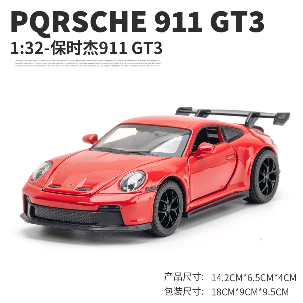 合金車模1:32 Porsche 911GT3跑車馬天尼回力玩具車音樂模型擺件