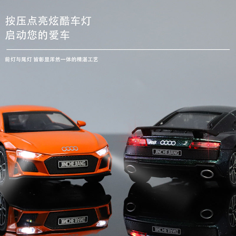 合金車模1:32 Audi R8跑車帶聲光回力玩具車音效模型擺件代發