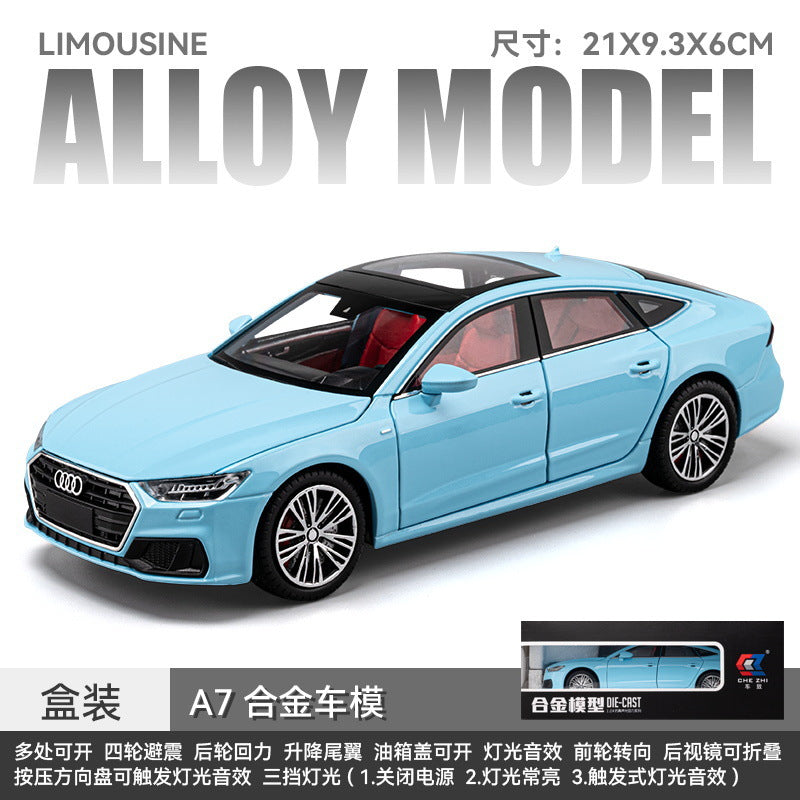 合金車模1:24 Audi A7轎車帶聲光回力玩具汽車音樂模型擺件代發