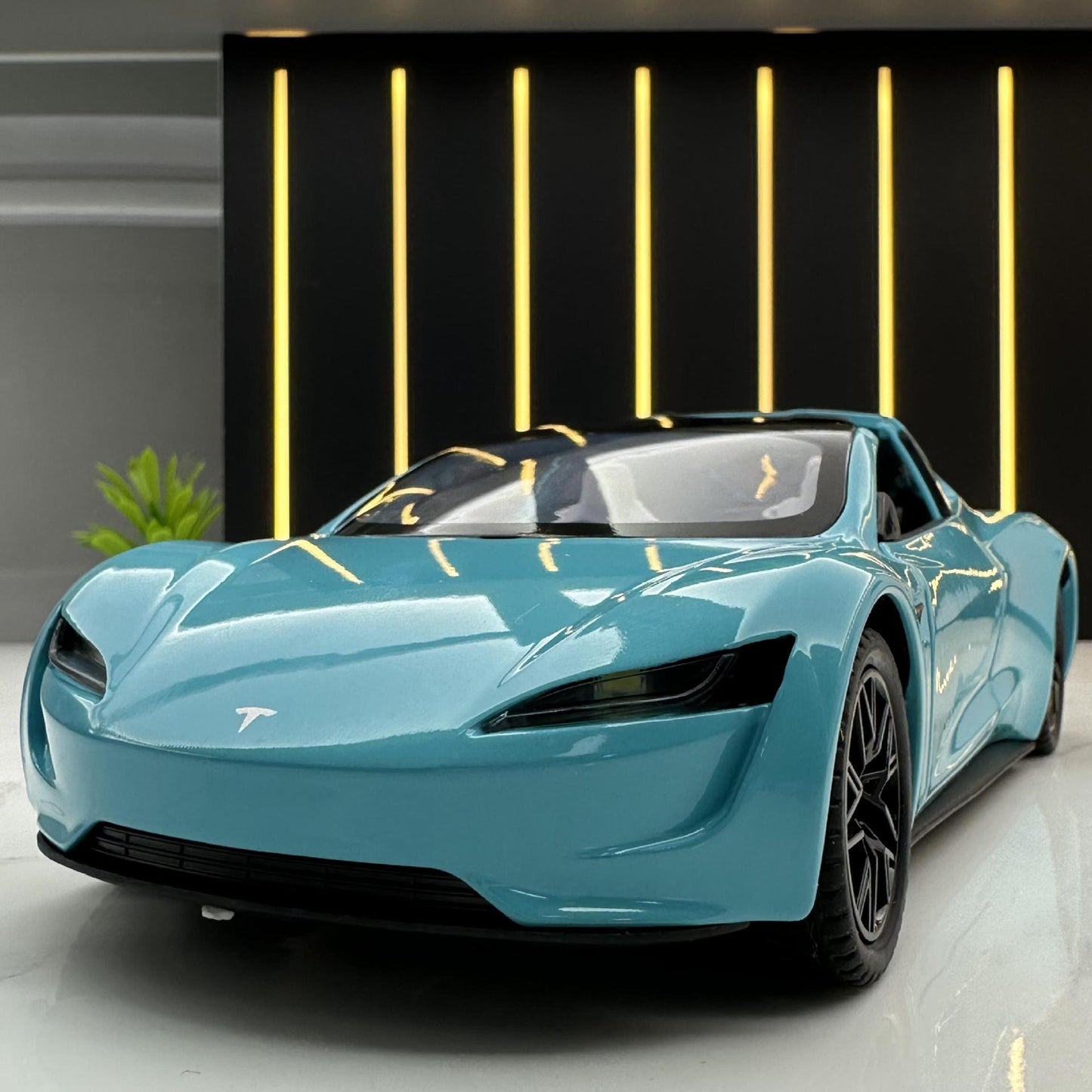 合金汽車模型 1:24 敞篷 tesla 敞篷跑車回力玩具汽車音樂模型裝飾品