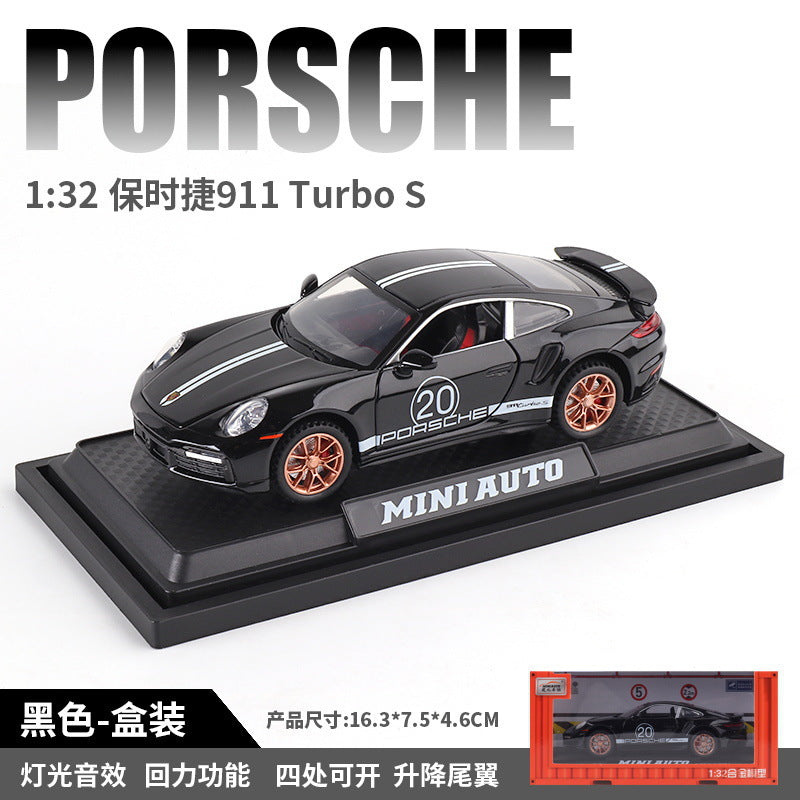 合金車模1:32 Porsche 911 Turbo S特製版回力玩具車音樂模型擺件