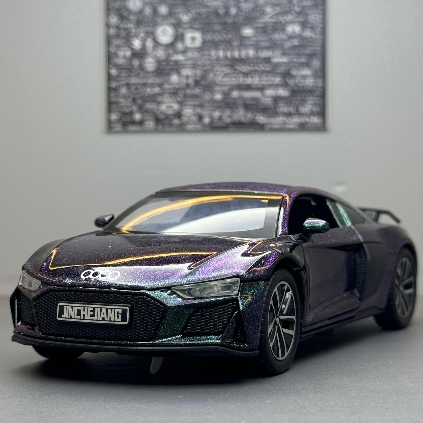 合金車模1:32 Audi R8跑車帶聲光回力玩具車音效模型擺件代發