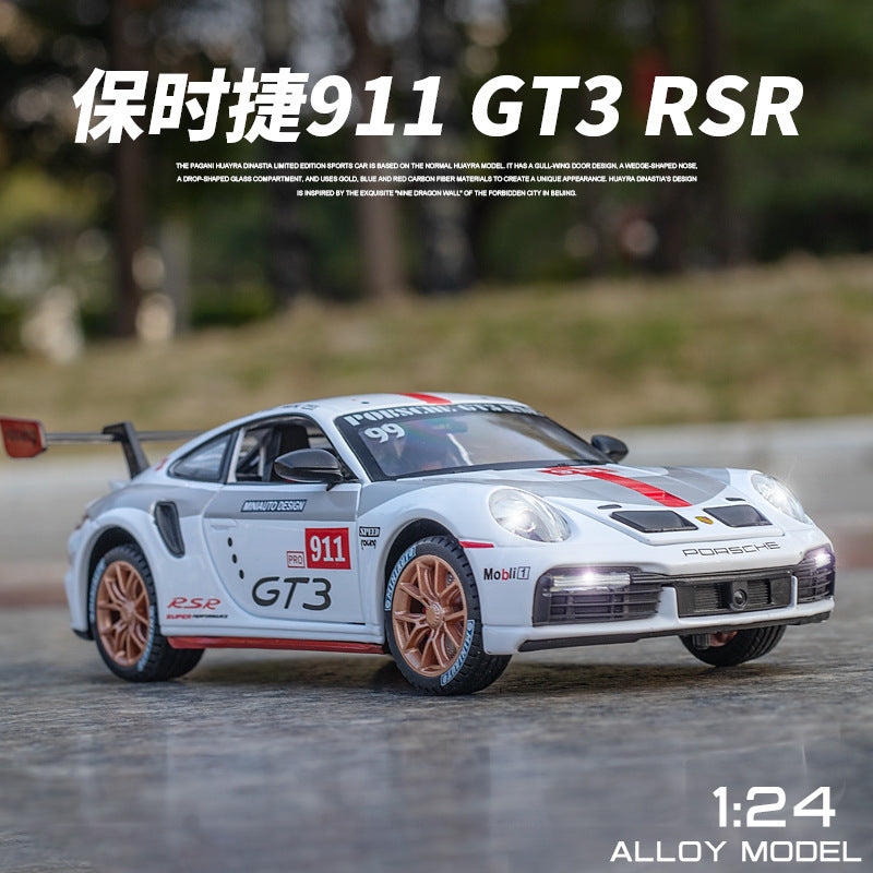 金車模1:24 Porsche 911GT3賽道版聲光回力玩具車音樂模型擺件