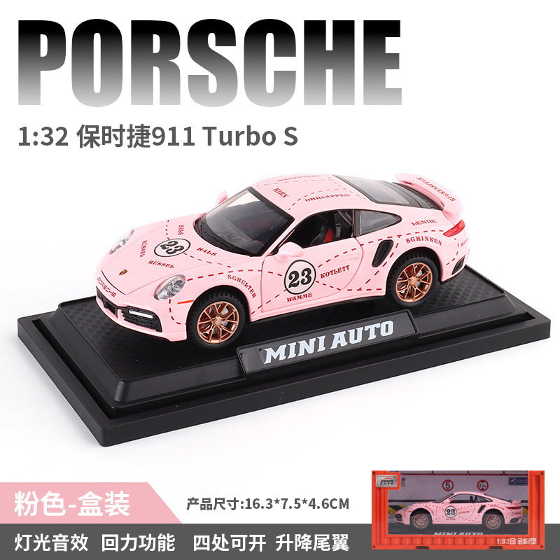 合金車模1:32 Porsche 911 Turbo S特製版回力玩具車音樂模型擺件