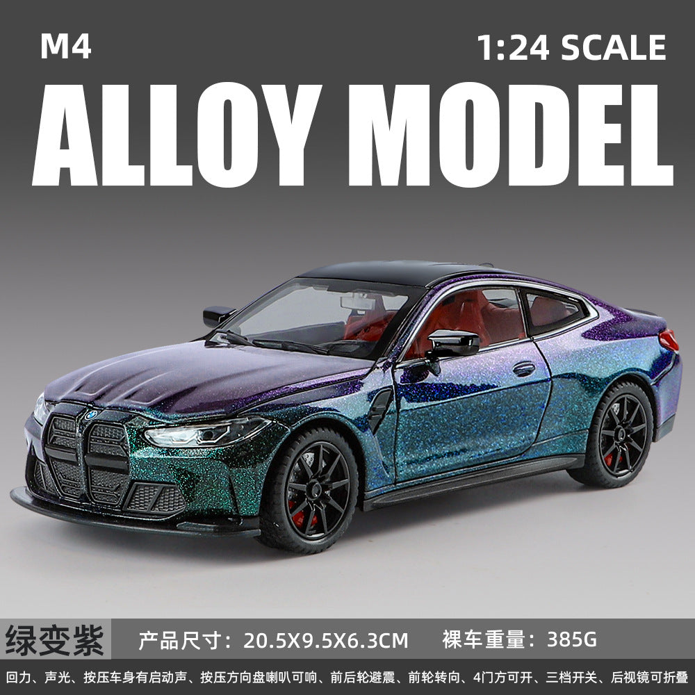 合金車模1:24 BWM M4跑車帶聲光回力玩具車音效模型擺件代發