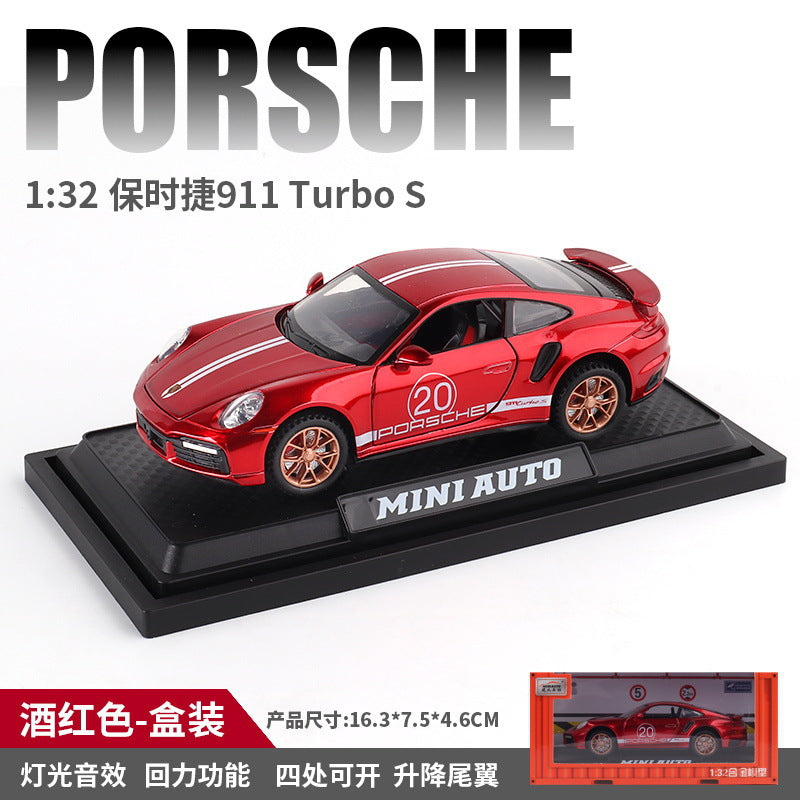 合金車模1:32 Porsche 911 Turbo S特製版回力玩具車音樂模型擺件