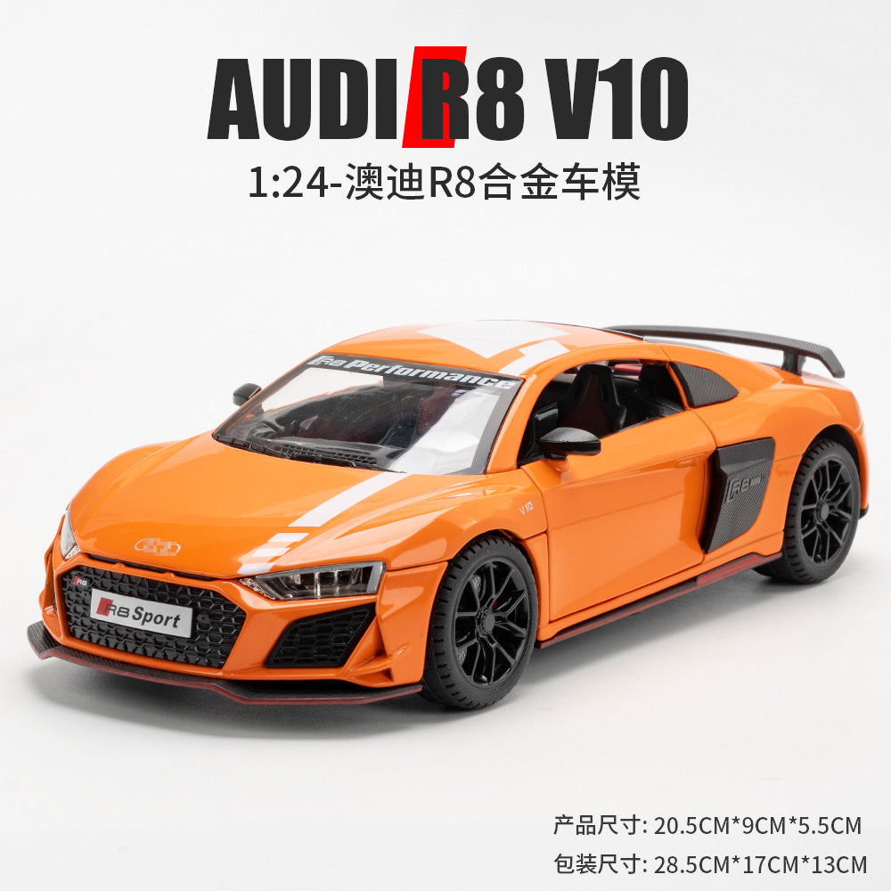 合金車模Audi奧迪R8賽道跑車帶聲光回力男孩玩具汽車模型擺件收藏