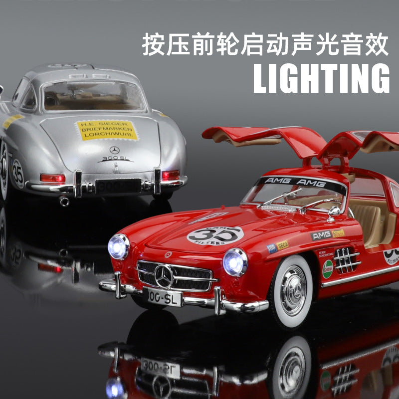 合金車模1比24 Daben 300SL拉花版帶聲光回力玩具老爺車音 效模型