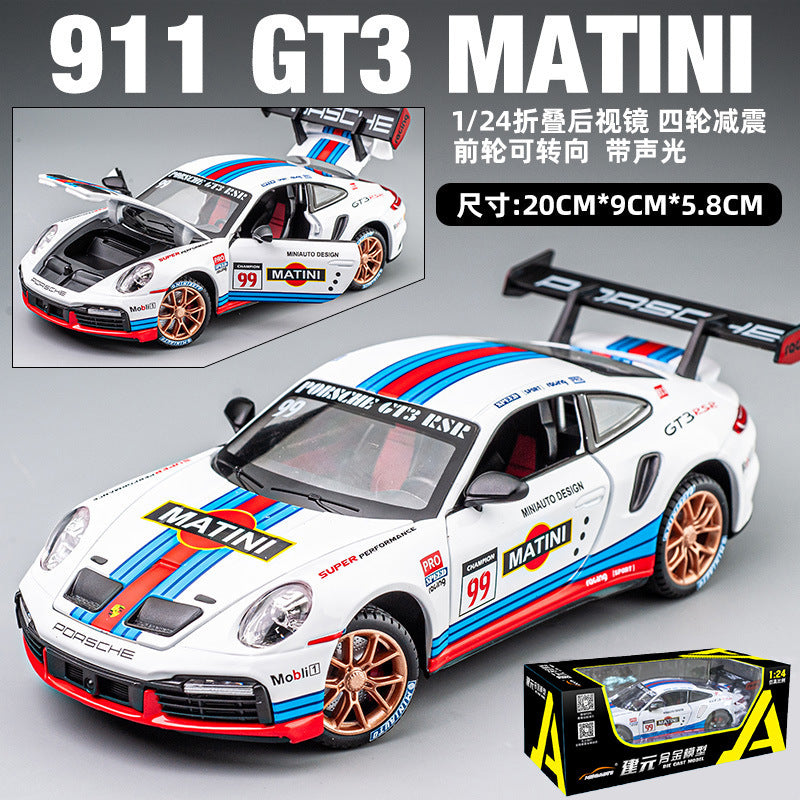 金車模1:24 Porsche 911GT3賽道版聲光回力玩具車音樂模型擺件