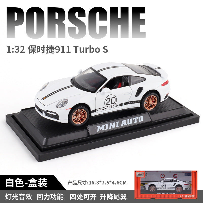 合金車模1:32 Porsche 911 Turbo S特製版回力玩具車音樂模型擺件