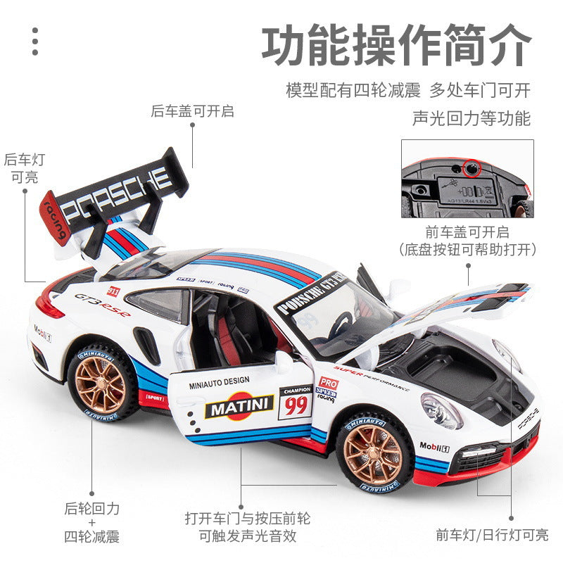合金車模 Porsche 911GT3RS賽車模型擺件聲光回力男孩玩具車收藏