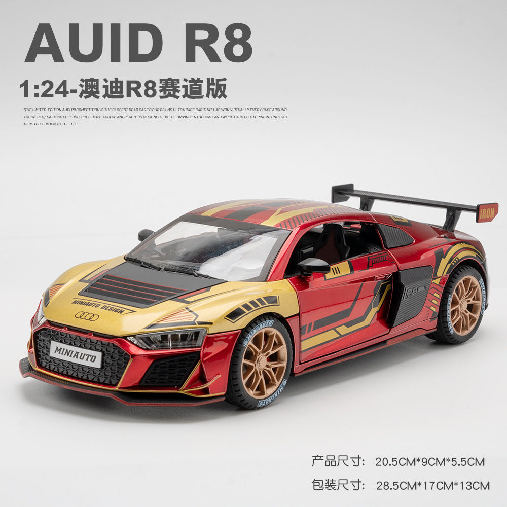 合金車模Audi奧迪R8賽道跑車帶聲光回力男孩玩具汽車模型擺件收藏