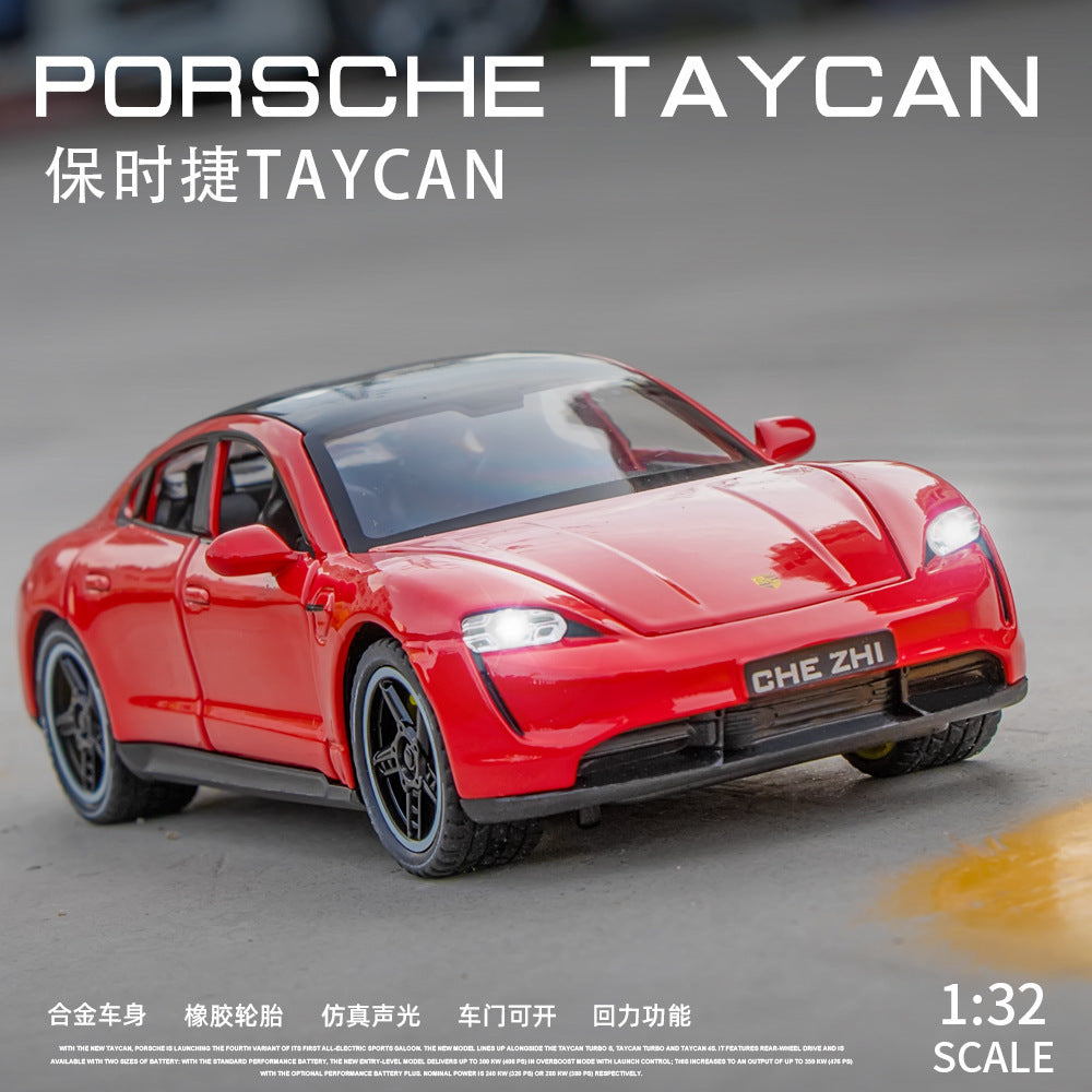合金車模1:32 Porsche 保時捷Taycan電車回力聲光玩具汽車模音樂型擺件