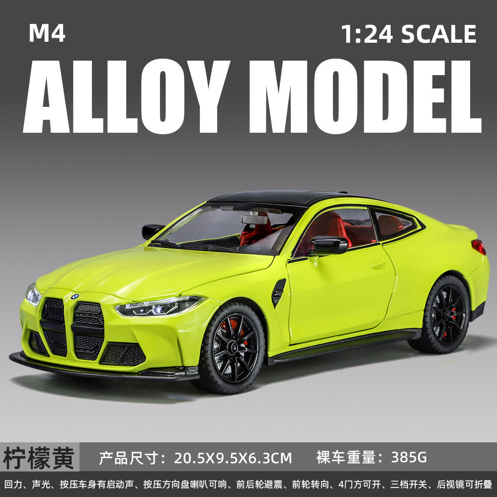 合金車模1:24 BWM M4跑車帶聲光回力玩具車音效模型擺件代發