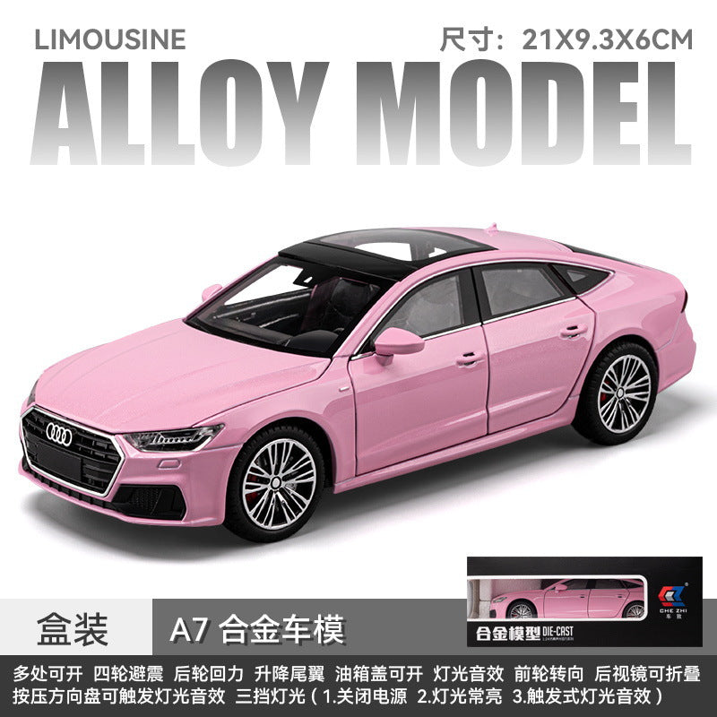合金車模1:24 Audi A7轎車帶聲光回力玩具汽車音樂模型擺件代發