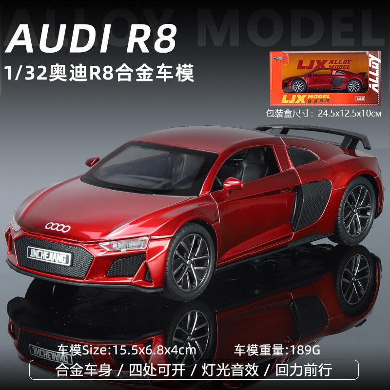 合金車模1:32 Audi R8跑車帶聲光回力玩具車音效模型擺件代發