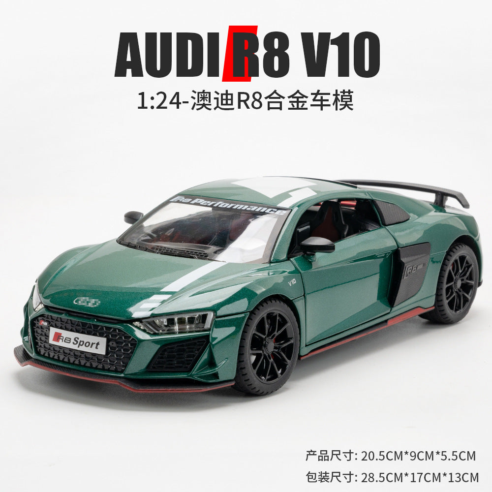 合金車模Audi奧迪R8賽道跑車帶聲光回力男孩玩具汽車模型擺件收藏