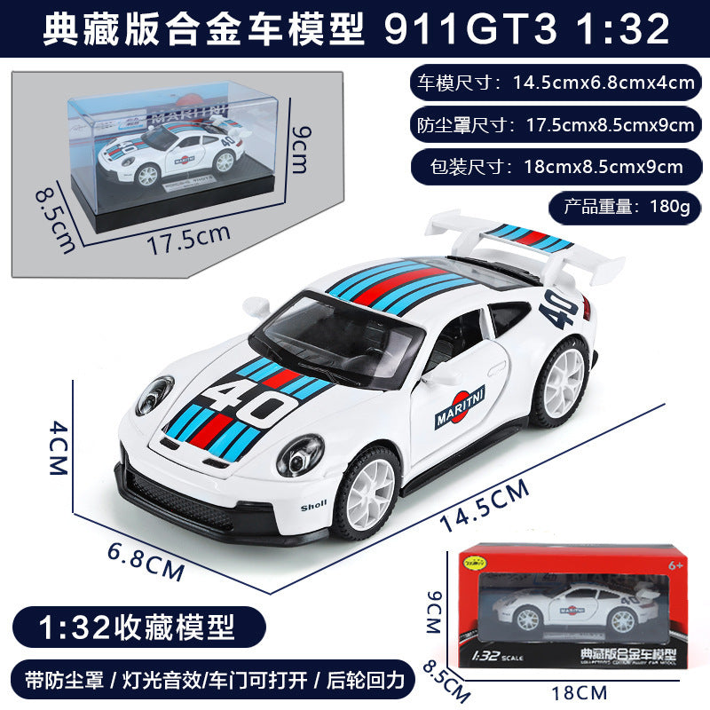 合金車模1:32 Porsche 911GT3跑車馬天尼回力玩具車音樂模型擺件