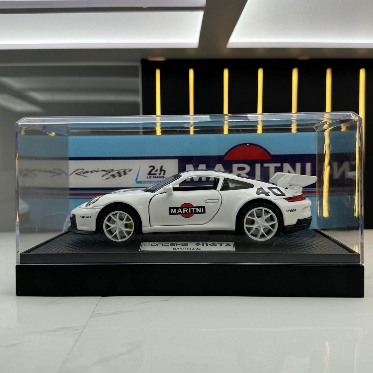 合金車模1:32 Porsche 911GT3跑車馬天尼回力玩具車音樂模型擺件