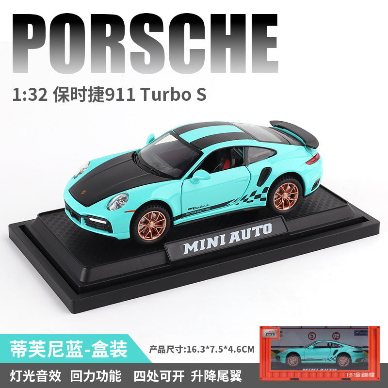 合金車模1:32 Porsche 911 Turbo S特製版回力玩具車音樂模型擺件